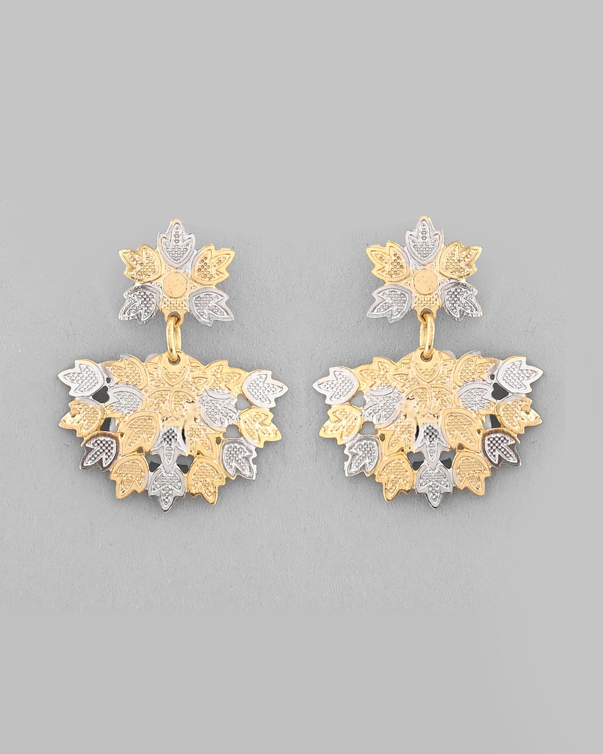 VOJ White and Yellow Gold-Polished Chain With Leaf shaped Pandent And Leaf shaped Earrings - Swadesiicart