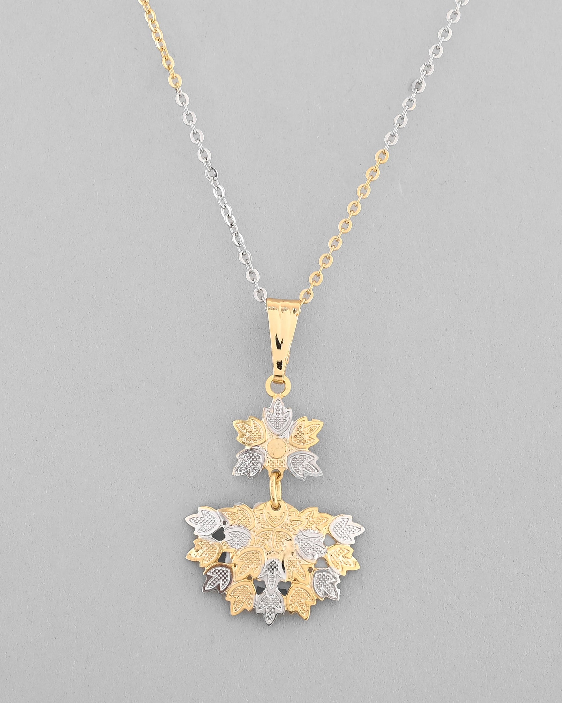VOJ White and Yellow Gold-Polished Chain With Leaf shaped Pandent And Leaf shaped Earrings - Swadesiicart