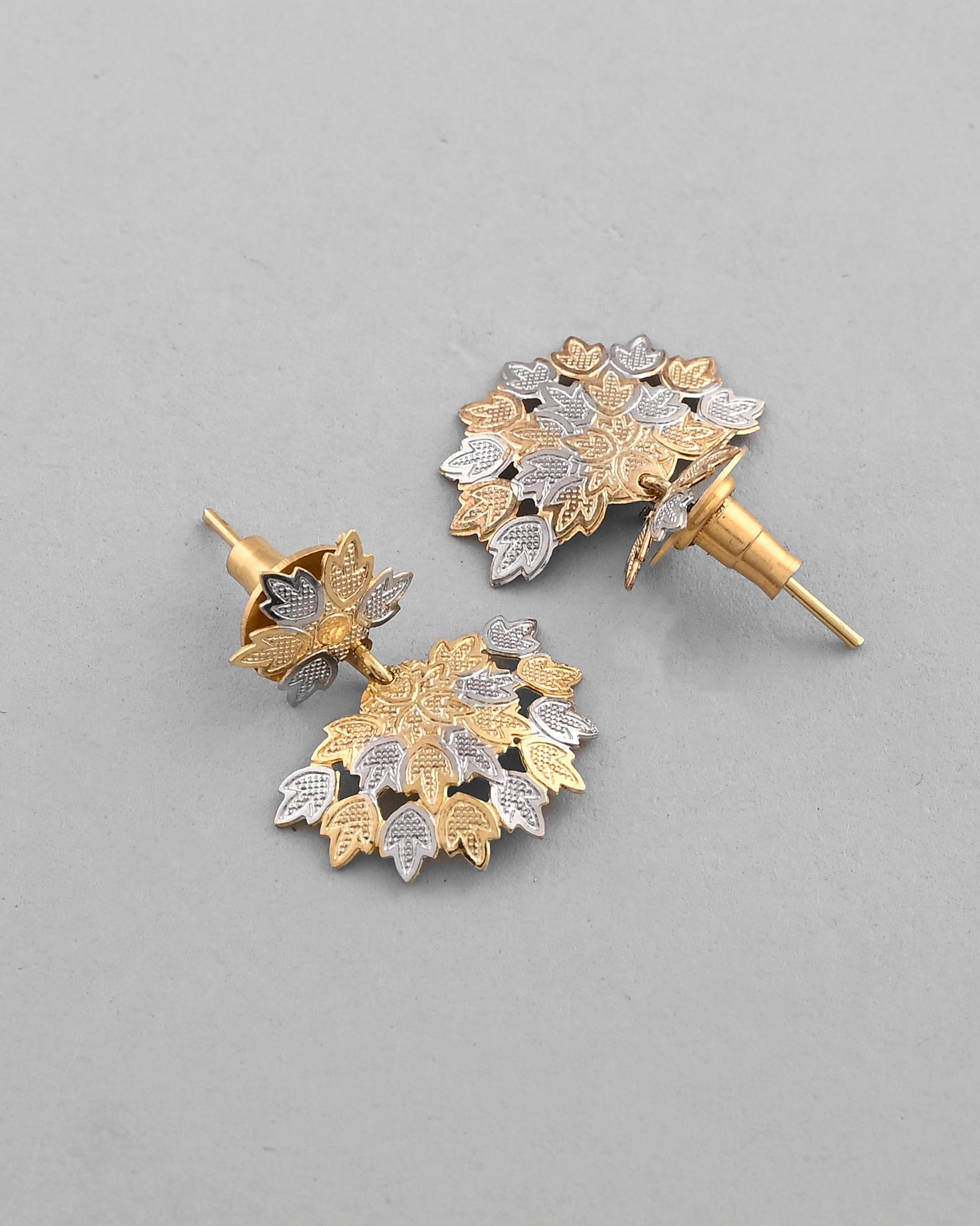 VOJ White and Yellow Gold-Polished Chain With Leaf shaped Pandent And Leaf shaped Earrings - Swadesiicart