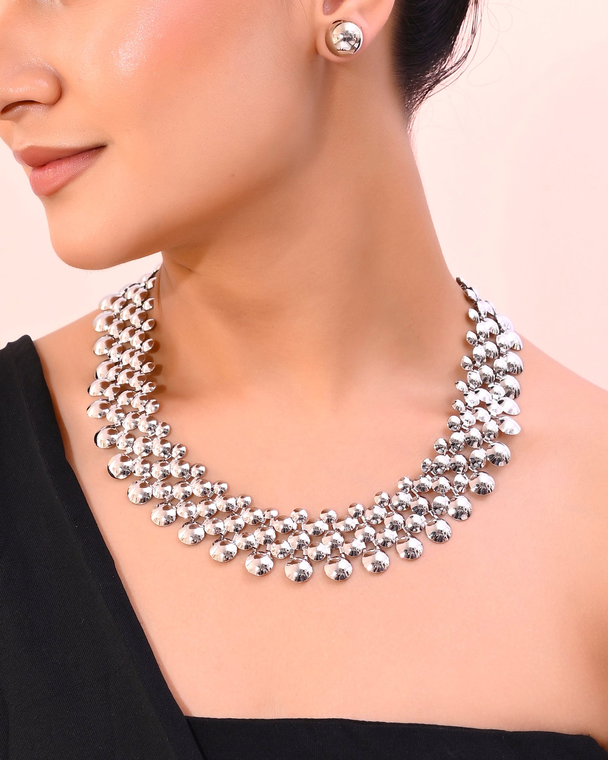 VOJ Silver Plated Long Necklace With Earrings Set - Swadesiicart