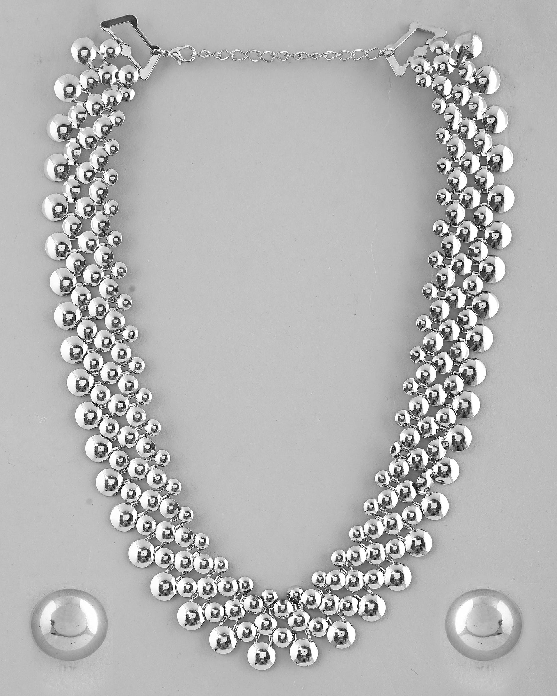VOJ Silver Plated Long Necklace With Earrings Set - Swadesiicart