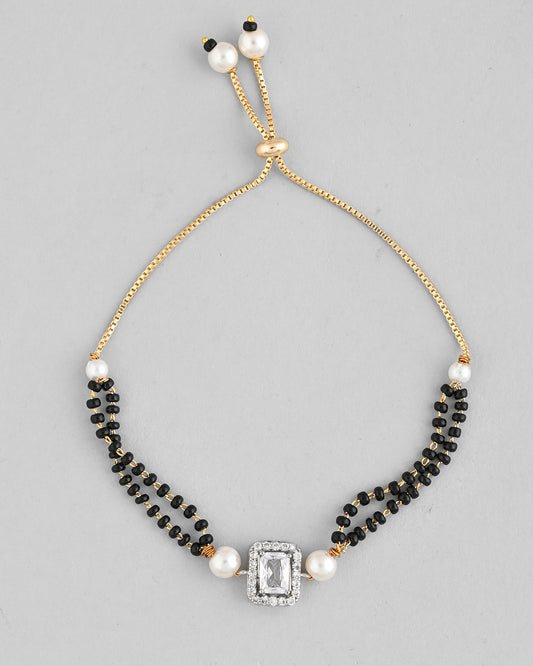 VOJ Rectangle Shaped And AD Stone Silver Plated Mangalsutra bracelet - Swadesiicart