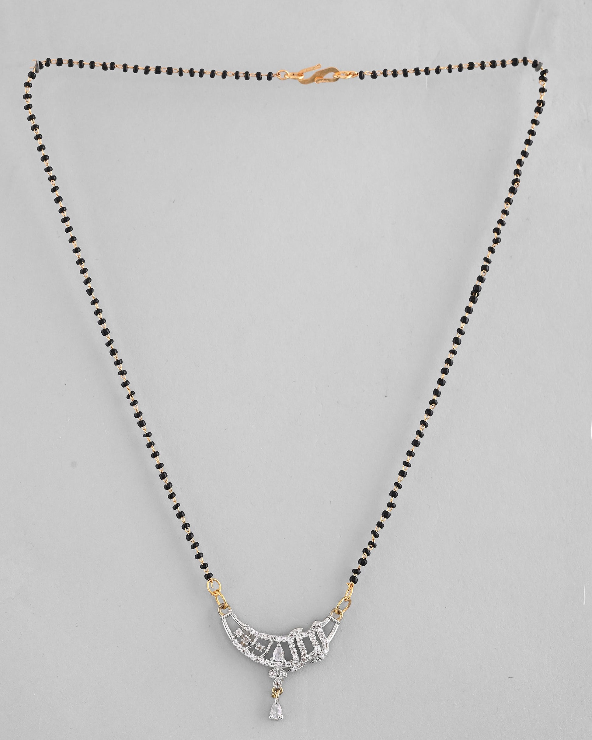 VOJ Silver-Plated AD Stone And Beaded Mangalsutra - Swadesiicart