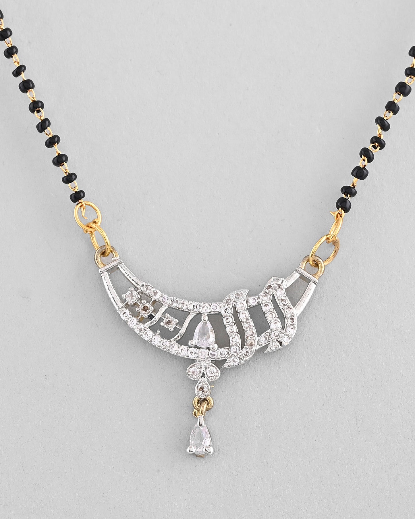 VOJ Silver-Plated AD Stone And Beaded Mangalsutra - Swadesiicart