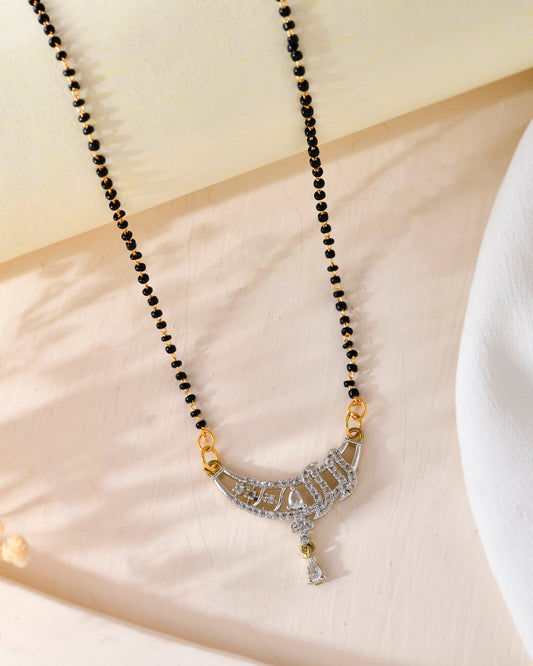 VOJ Silver-Plated AD Stone And Beaded Mangalsutra - Swadesiicart