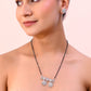 VOJ Silver-Plated Black Beaded & AD Studded Chain Mangalsutra Set - Swadesiicart