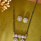 VOJ Silver-Plated Black Beaded & AD Studded Chain Mangalsutra Set - Swadesiicart