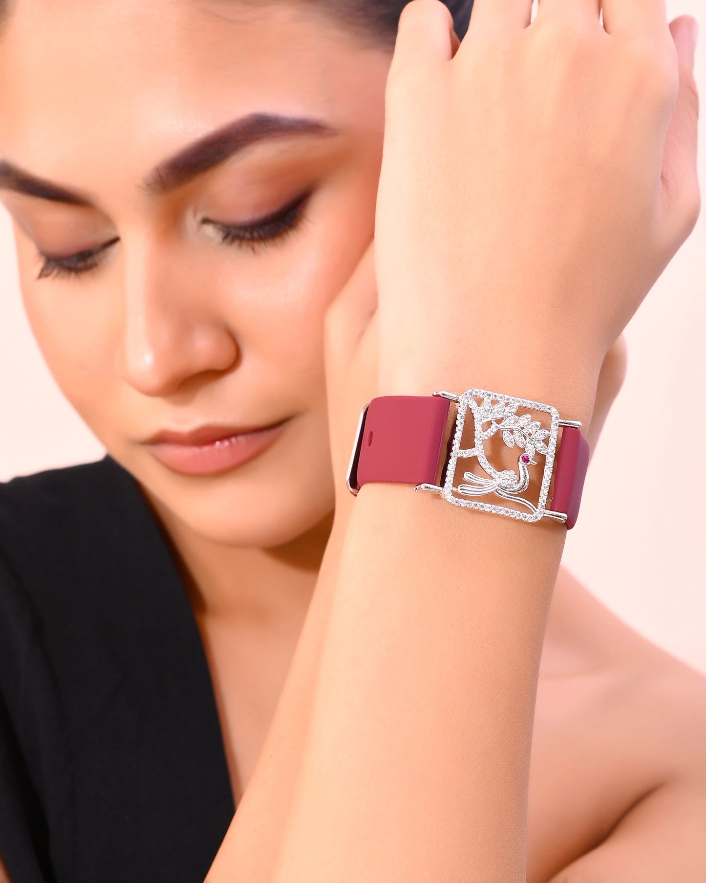 VOJ Silver Plated AD Stone Studded Belt Bracelet - Swadesiicart