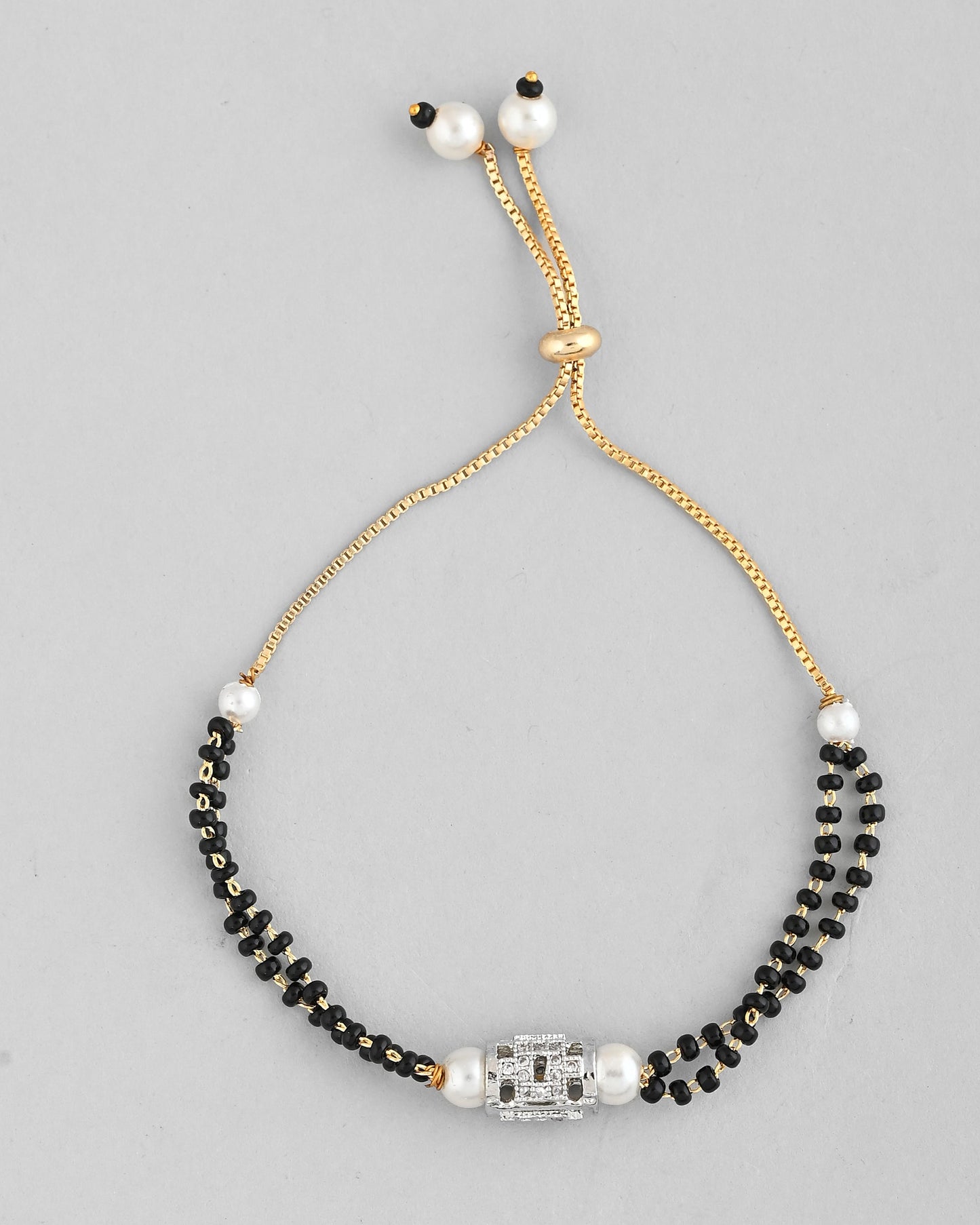 VOJ Silver Plated AD Stone Studded Cylindrical Shaped Mangalsutra Bracelet - Swadesiicart