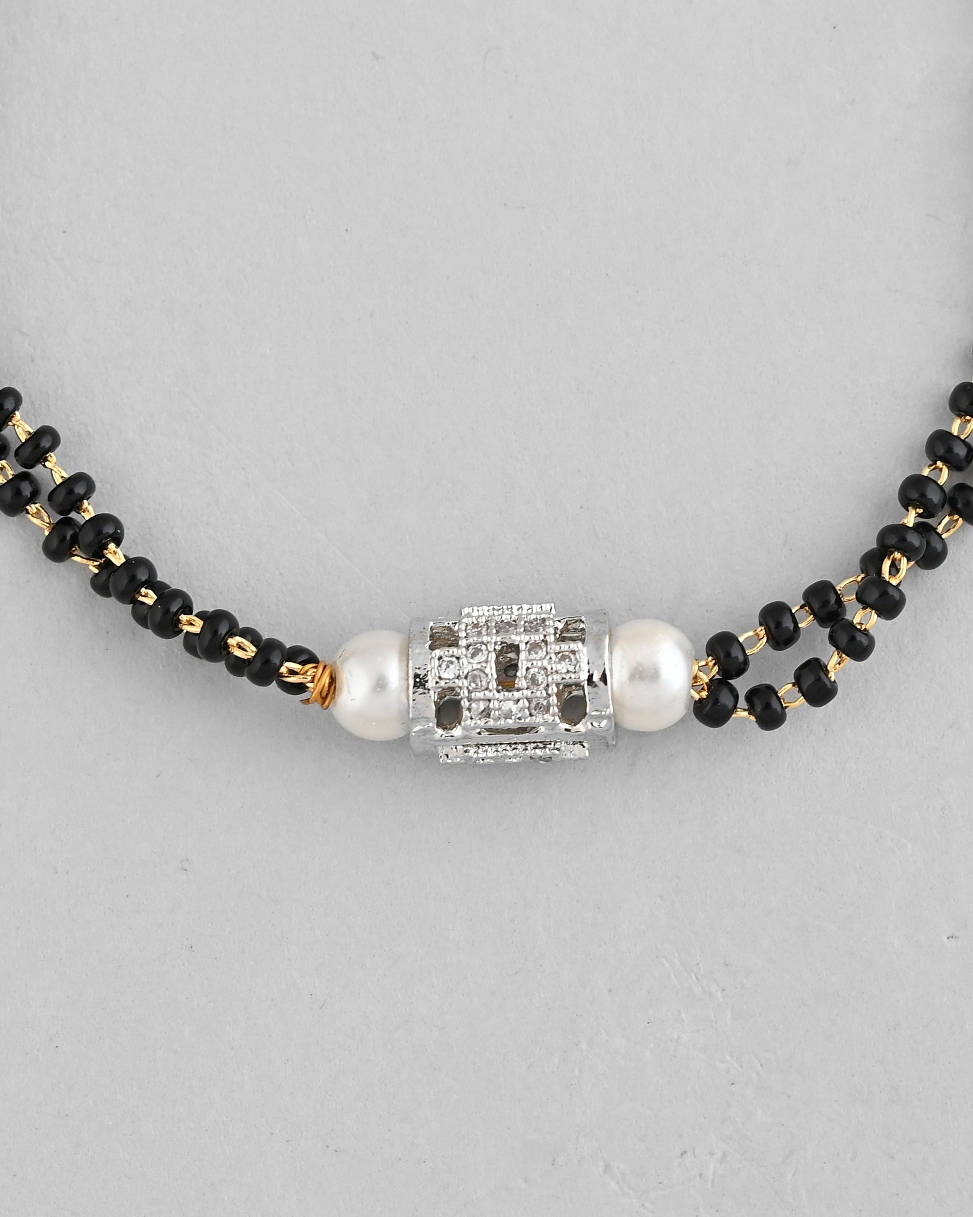 VOJ Silver Plated AD Stone Studded Cylindrical Shaped Mangalsutra Bracelet - Swadesiicart