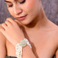 VOJ Gold-Polished Green Flower Studded And Beaded Mutli Layer Bracelet - Swadesiicart
