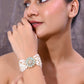 VOJ Gold-Polished Green Flower Studded And Beaded Mutli Layer Bracelet - Swadesiicart