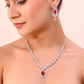 VOJ Silver-Plated White And Maroon Colour AD-Studded Jewellery Set - Swadesiicart