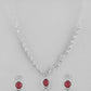 VOJ Silver-Plated White And Maroon Colour AD-Studded Jewellery Set - Swadesiicart