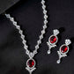 VOJ Silver-Plated White And Maroon Colour AD-Studded Jewellery Set - Swadesiicart