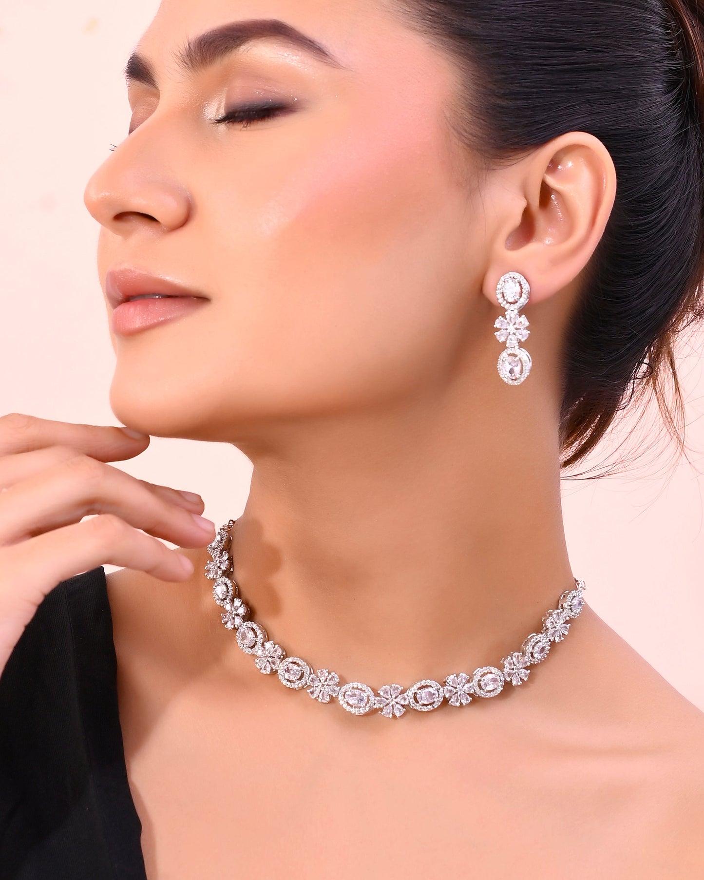 VOJ Silver-Plated AD-Studded Jewellery Set - Swadesiicart