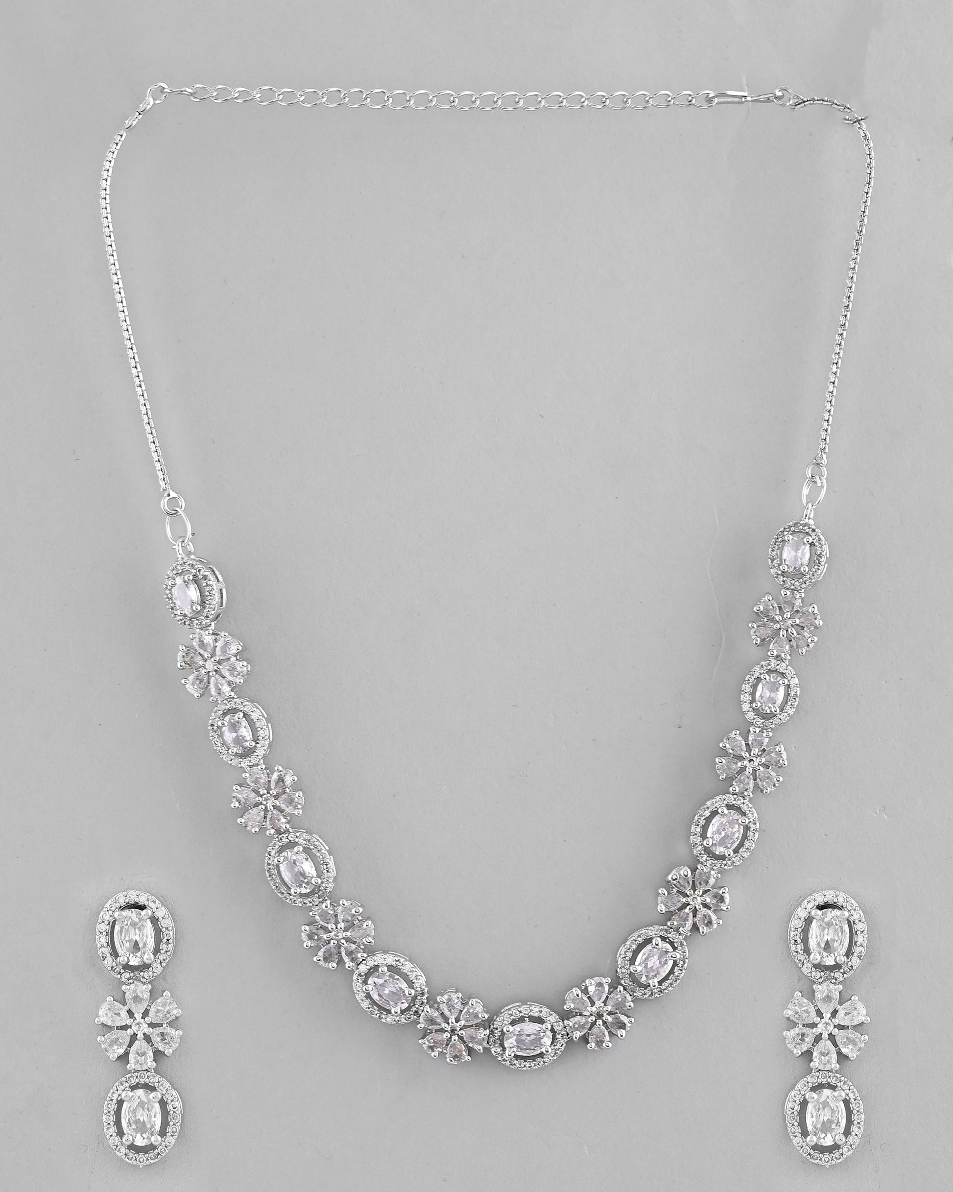 VOJ Silver-Plated AD-Studded Jewellery Set - Swadesiicart