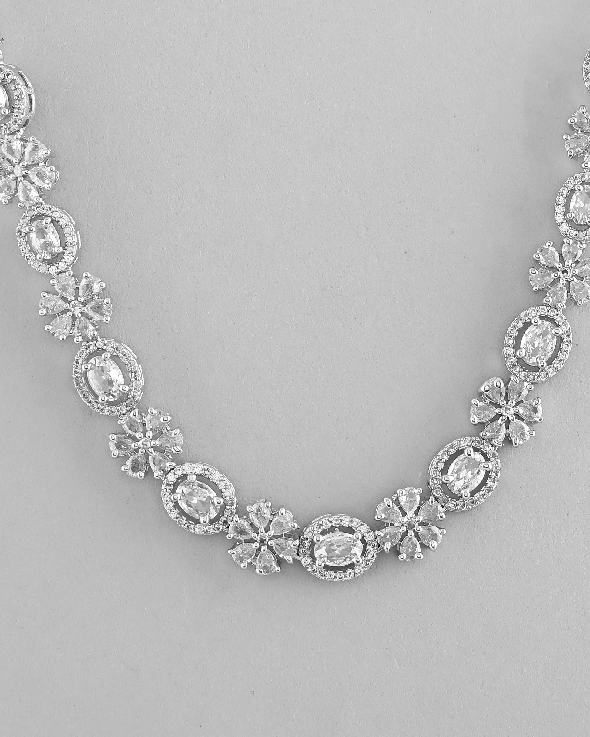 VOJ Silver-Plated AD-Studded Jewellery Set - Swadesiicart