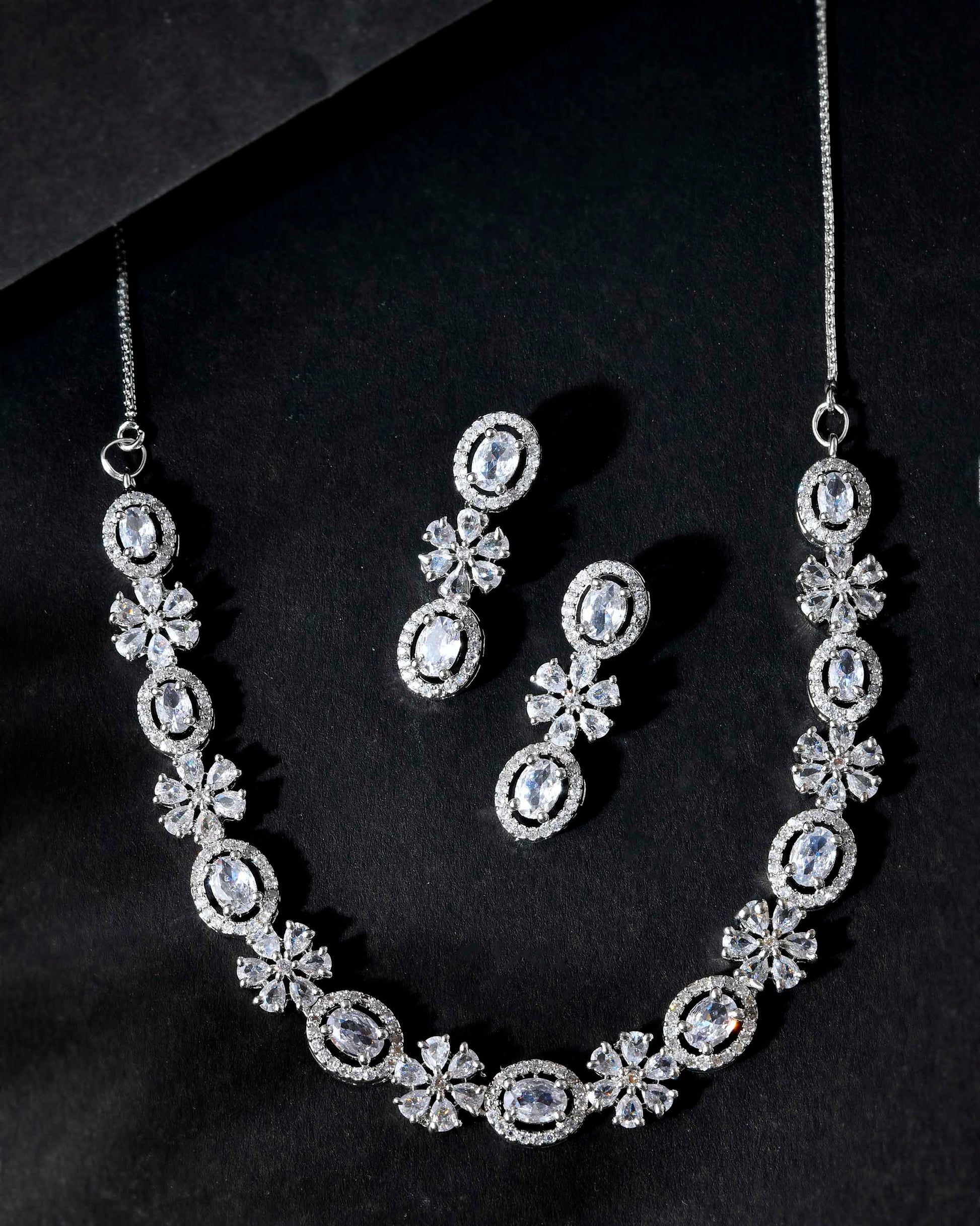 VOJ Silver-Plated AD-Studded Jewellery Set - Swadesiicart