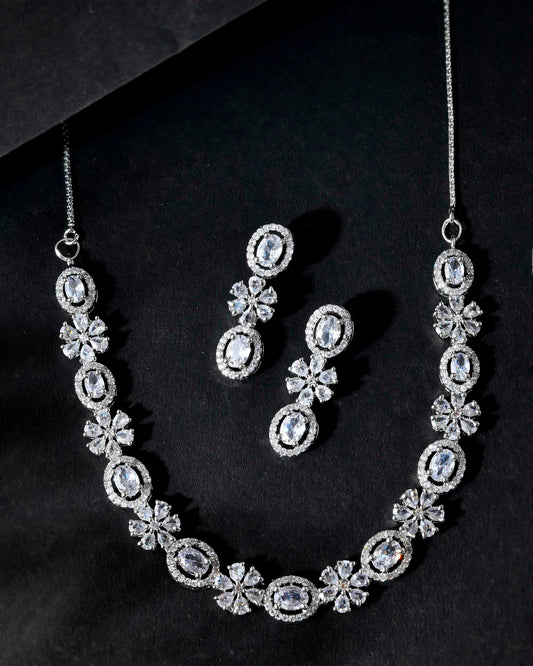 VOJ Silver-Plated AD-Studded Jewellery Set - Swadesiicart