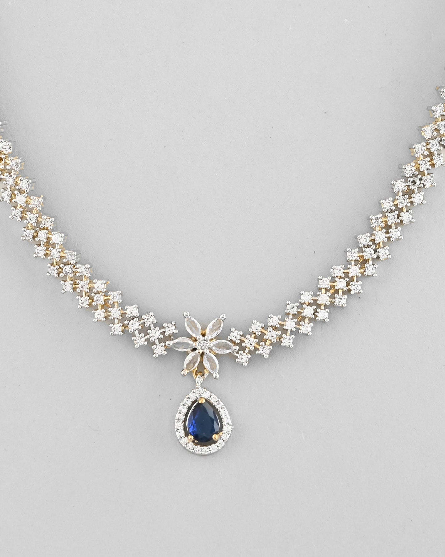VOJ Gold-Polished White And Blue Colour AD-Studded Jewellery Set - Swadesiicart