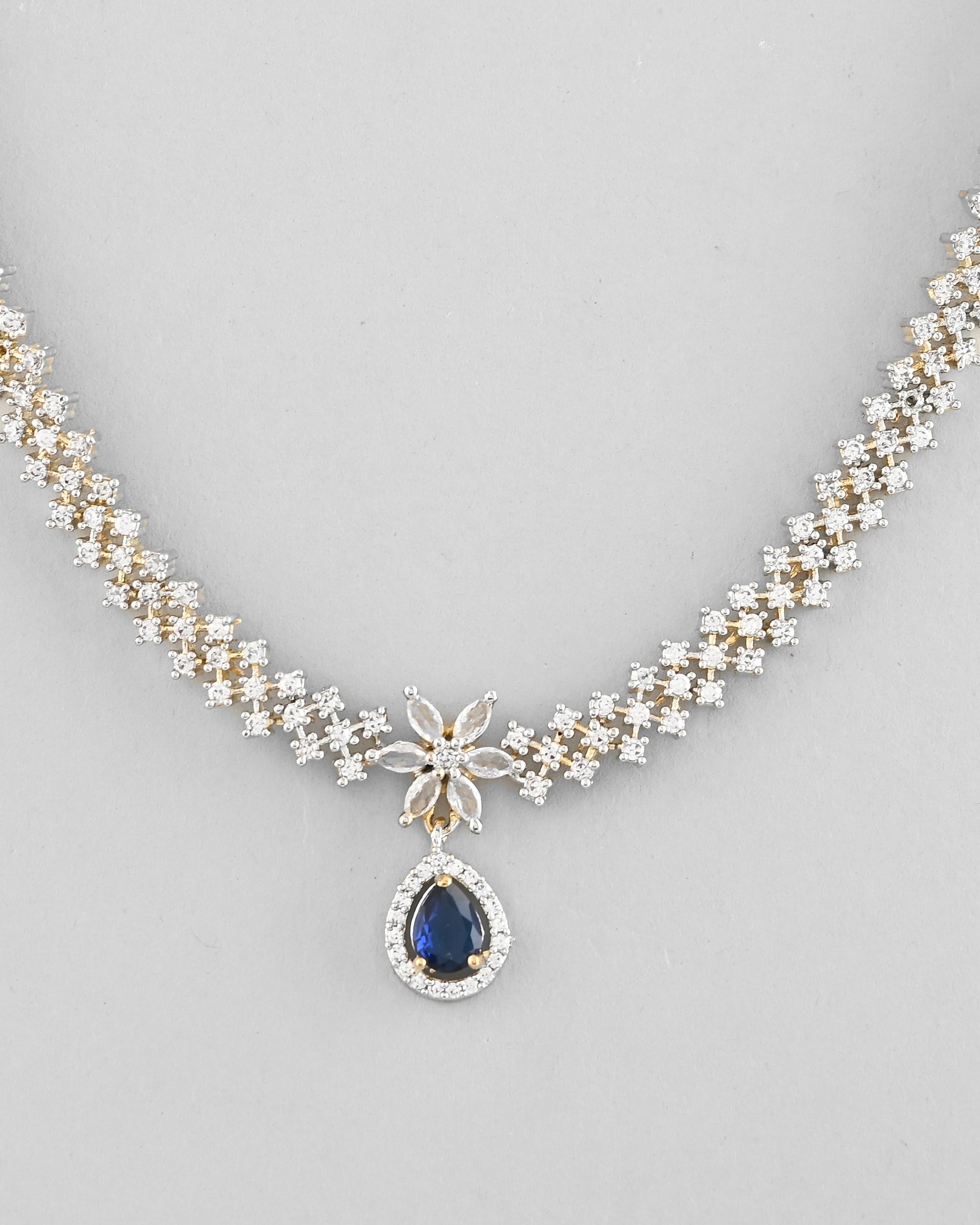 VOJ Gold-Polished White And Blue Colour AD-Studded Jewellery Set - Swadesiicart