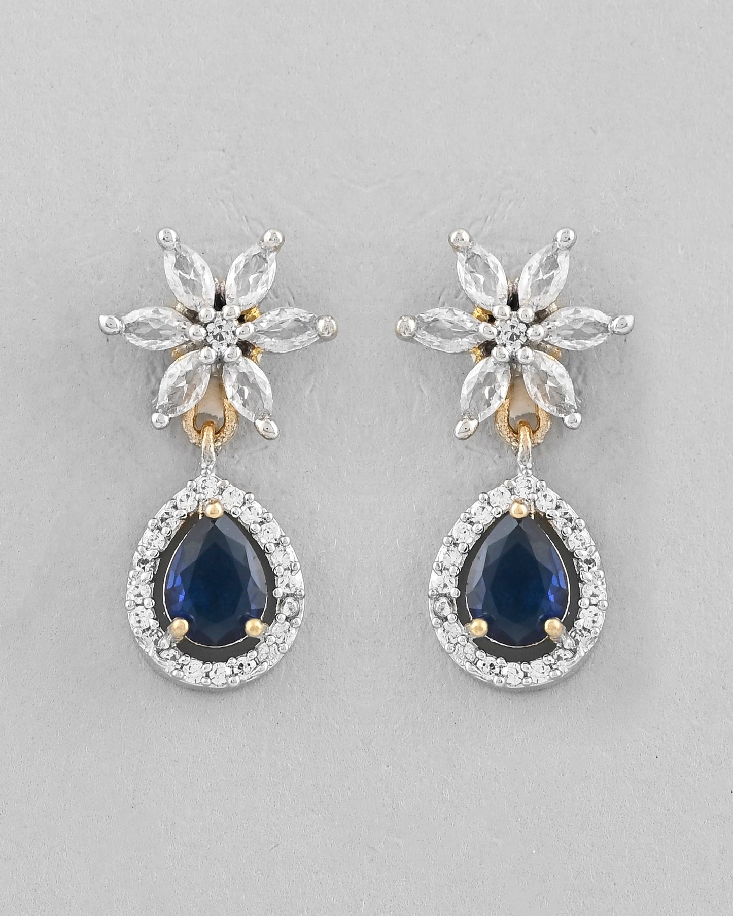 VOJ Gold-Polished White And Blue Colour AD-Studded Jewellery Set - Swadesiicart