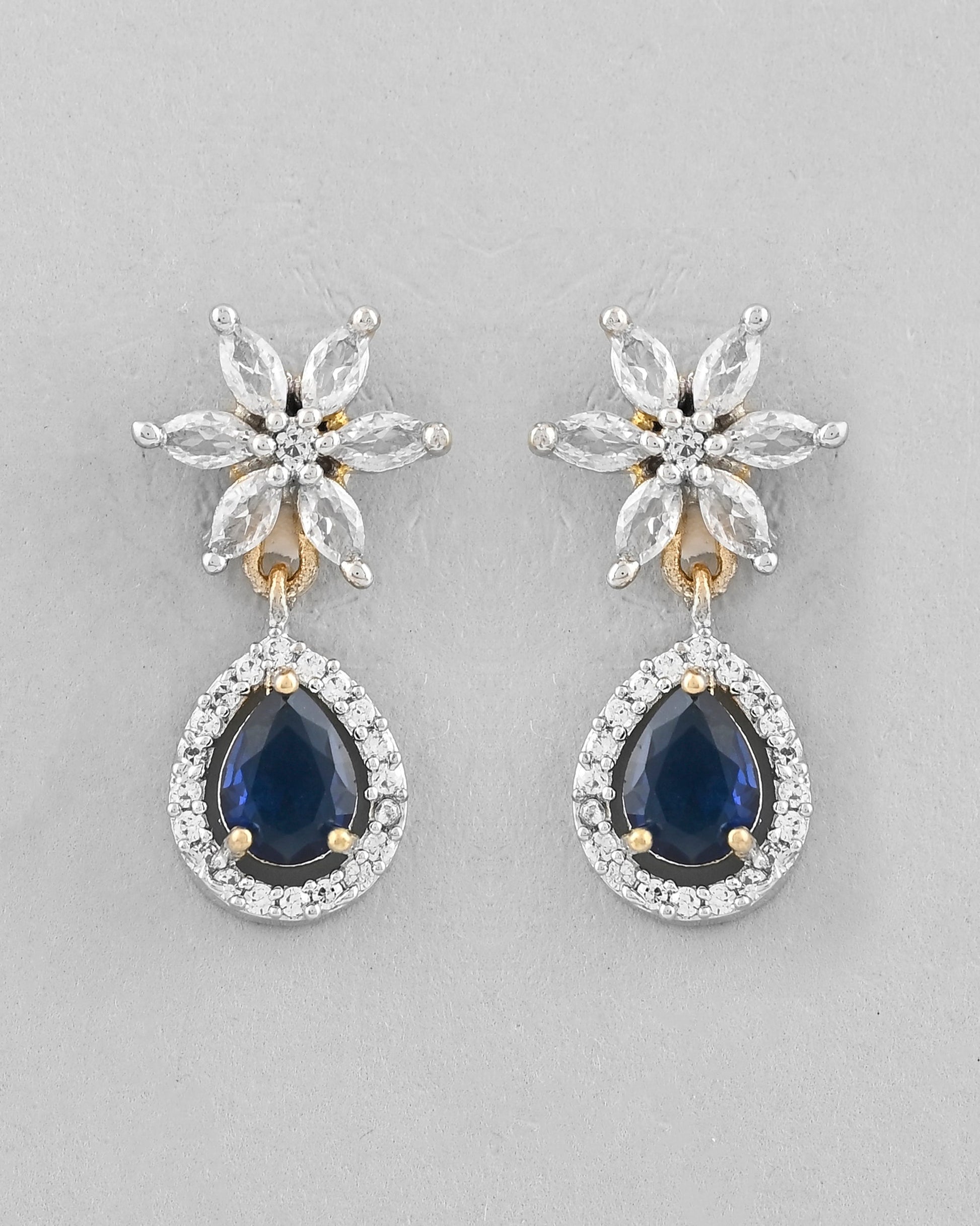 VOJ Gold-Polished White And Blue Colour AD-Studded Jewellery Set - Swadesiicart