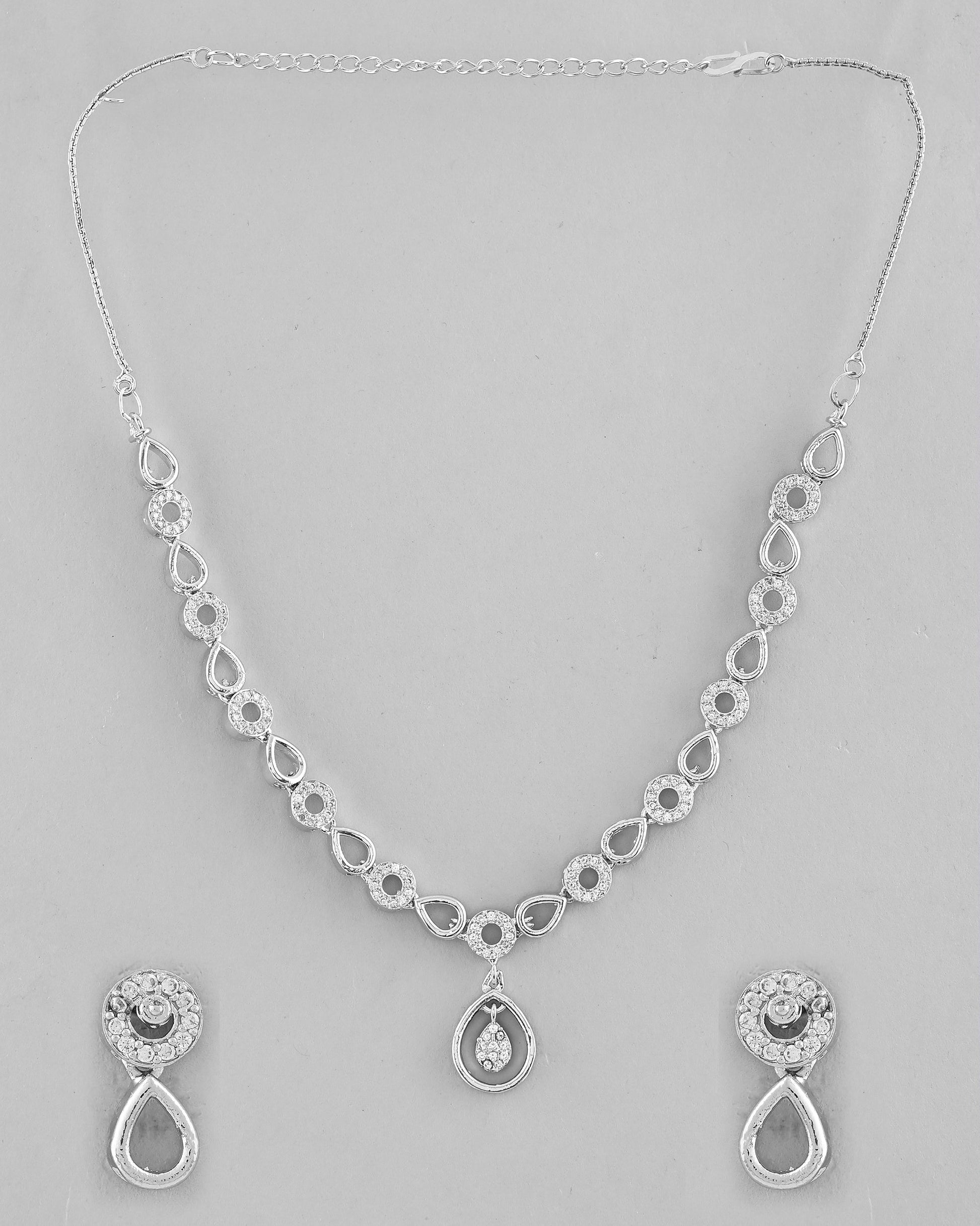 VOJ Silver-Plated AD-Studded Designer Jewellery Set - Swadesiicart