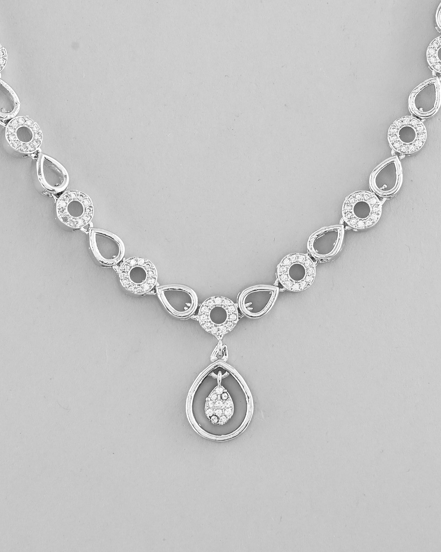 VOJ Silver-Plated AD-Studded Designer Jewellery Set - Swadesiicart