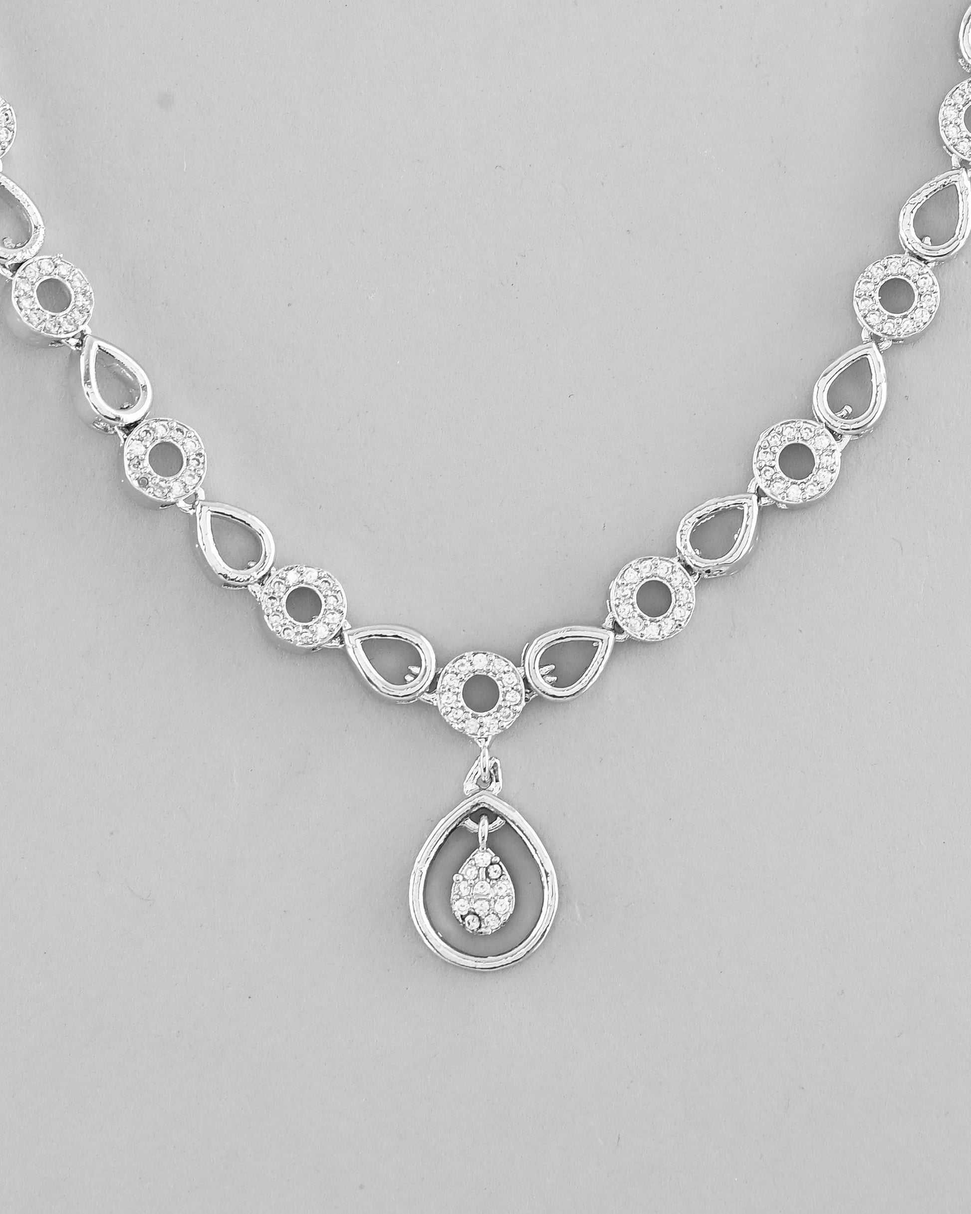VOJ Silver-Plated AD-Studded Designer Jewellery Set - Swadesiicart