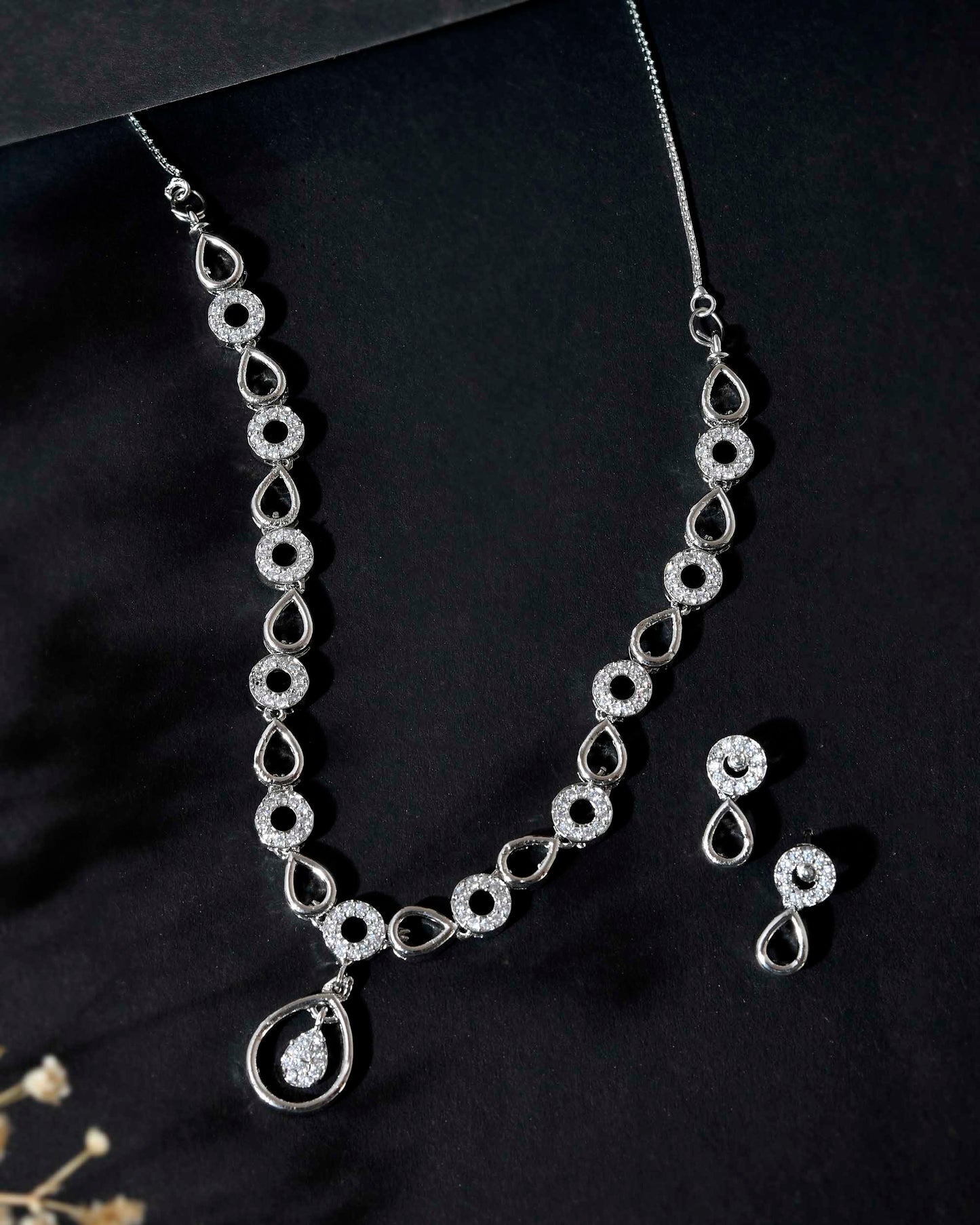 VOJ Silver-Plated AD-Studded Designer Jewellery Set - Swadesiicart