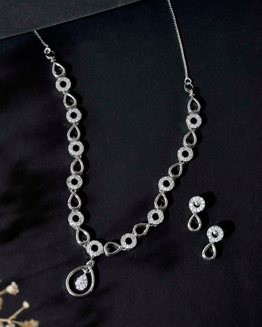 VOJ Silver-Plated AD-Studded Designer Jewellery Set - Swadesiicart
