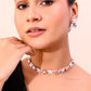 VOJ Silver Plated Pink And White Stone Studded Necklace with Earrings Set - Swadesiicart