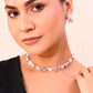 VOJ Silver Plated Pink And White Stone Studded Necklace with Earrings Set - Swadesiicart
