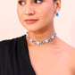 VOJ Silver Plated Blue And White Stone Studded Necklace with Earrings Set - Swadesiicart