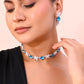 VOJ Silver Plated Blue And White Stone Studded Necklace with Earrings Set - Swadesiicart