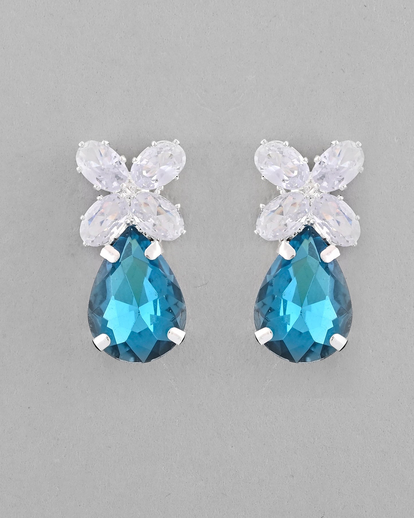 VOJ Silver Plated Blue And White Stone Studded Necklace with Earrings Set - Swadesiicart