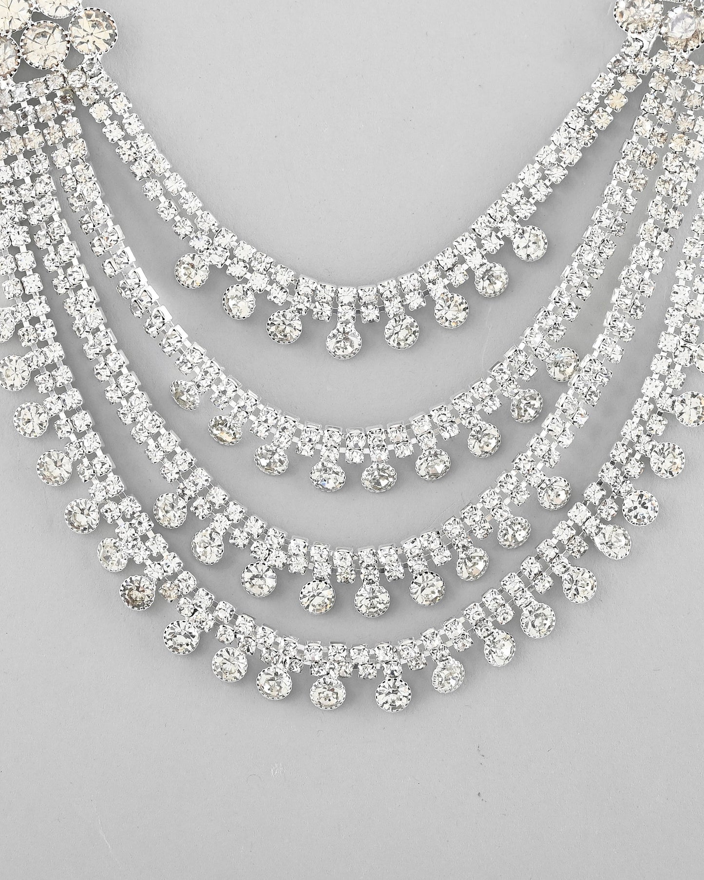 VOJ Silver Plated Stone Studded Multi Layer Jewellery Set - Swadesiicart