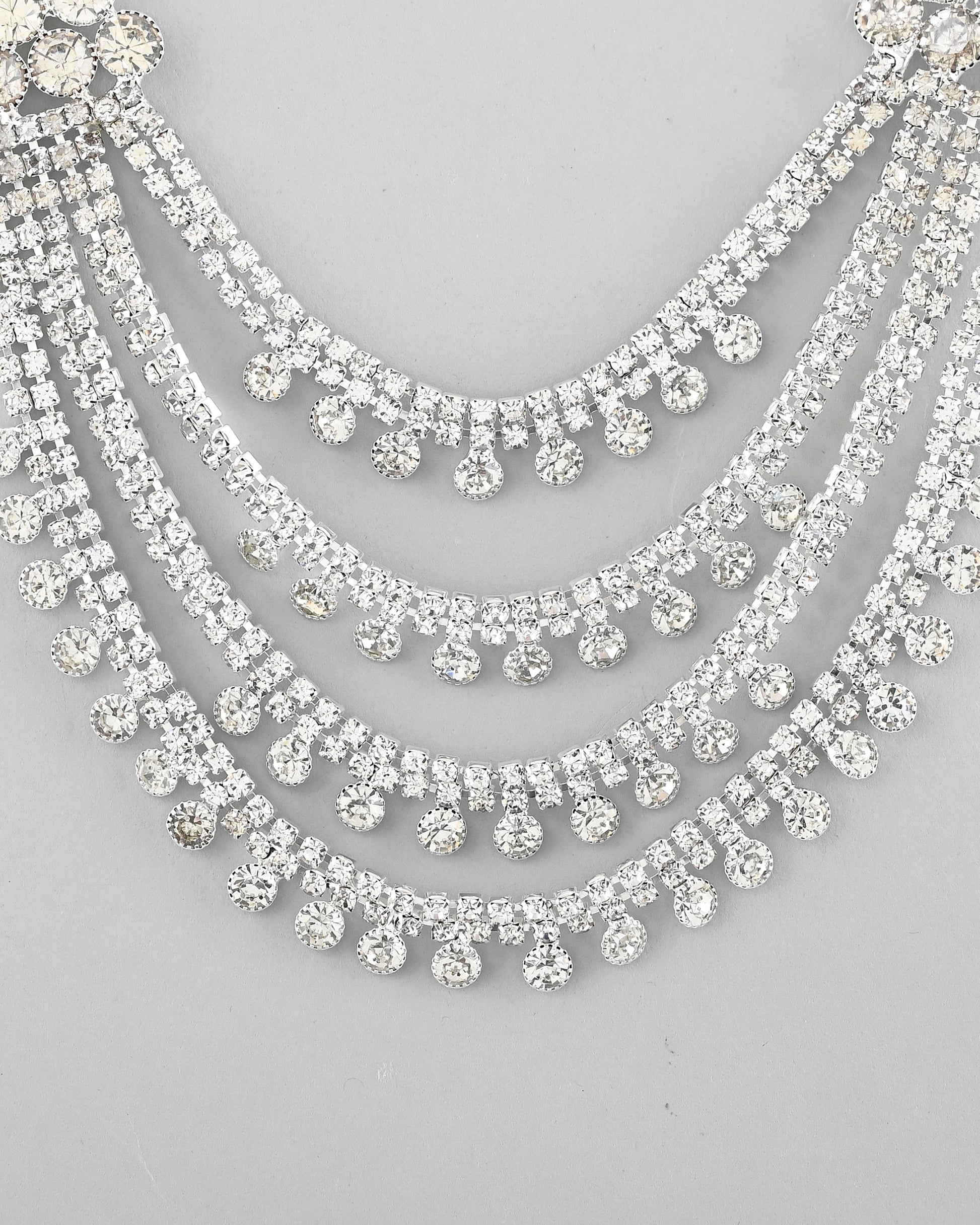 VOJ Silver Plated Stone Studded Multi Layer Jewellery Set - Swadesiicart