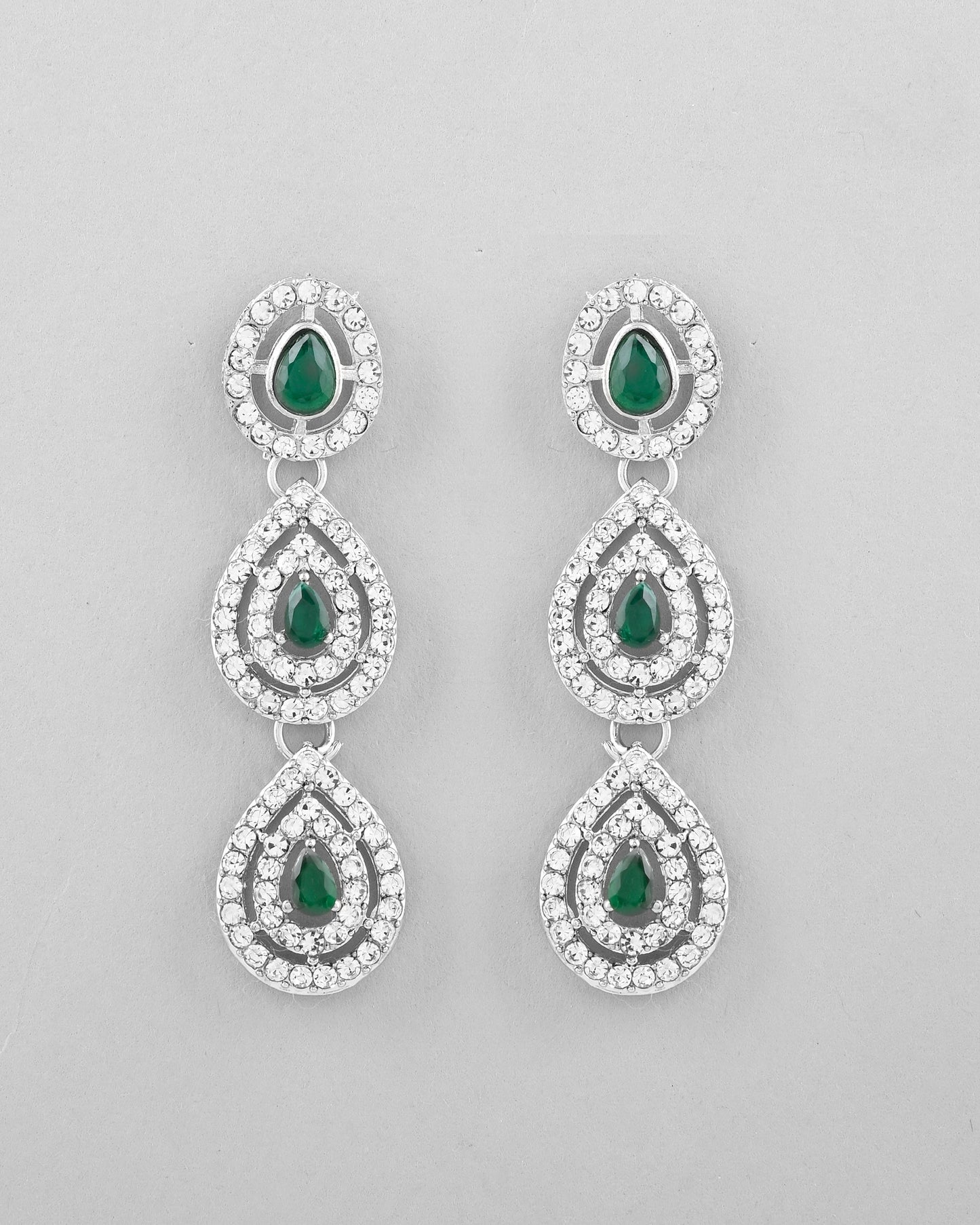 VOJ AD Studded with White and Green Stone Layered Jewellery Set - Swadesiicart