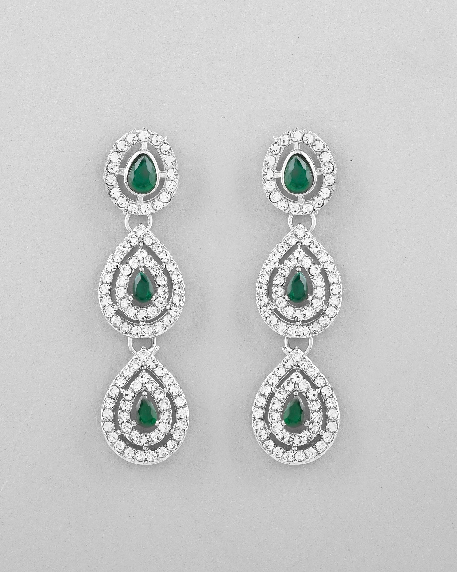 VOJ AD Studded with White and Green Stone Layered Jewellery Set - Swadesiicart