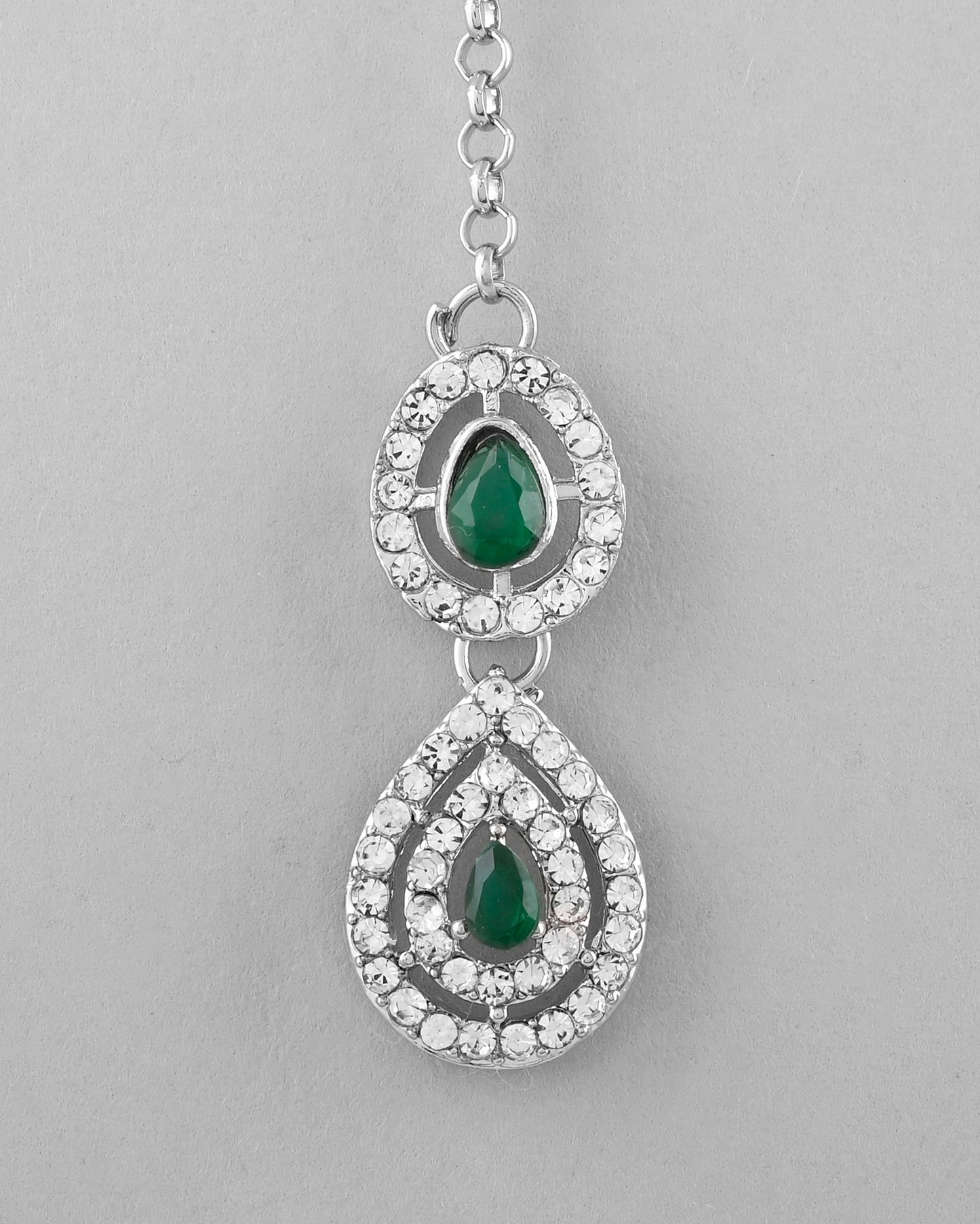 VOJ AD Studded with White and Green Stone Layered Jewellery Set - Swadesiicart