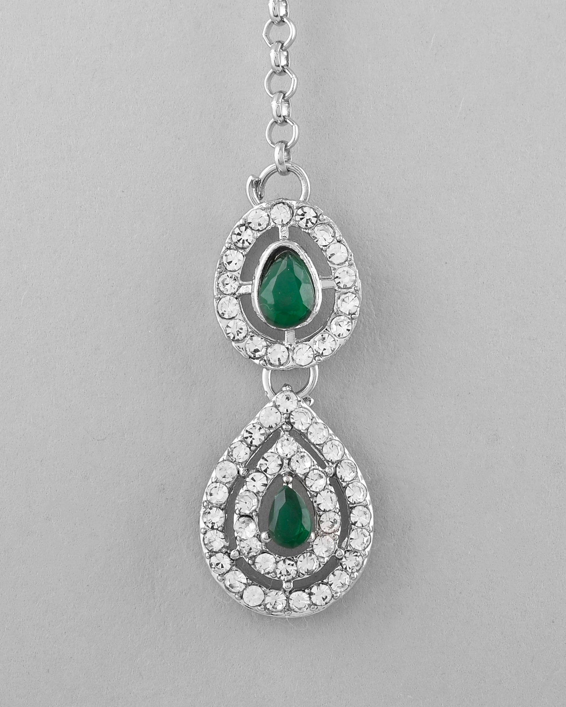 VOJ AD Studded with White and Green Stone Layered Jewellery Set - Swadesiicart