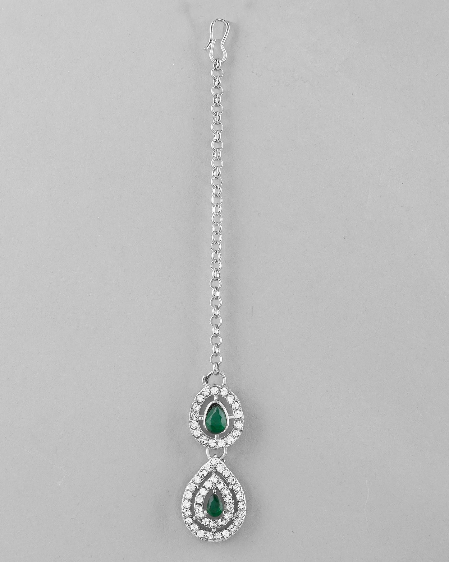 VOJ AD Studded with White and Green Stone Layered Jewellery Set - Swadesiicart