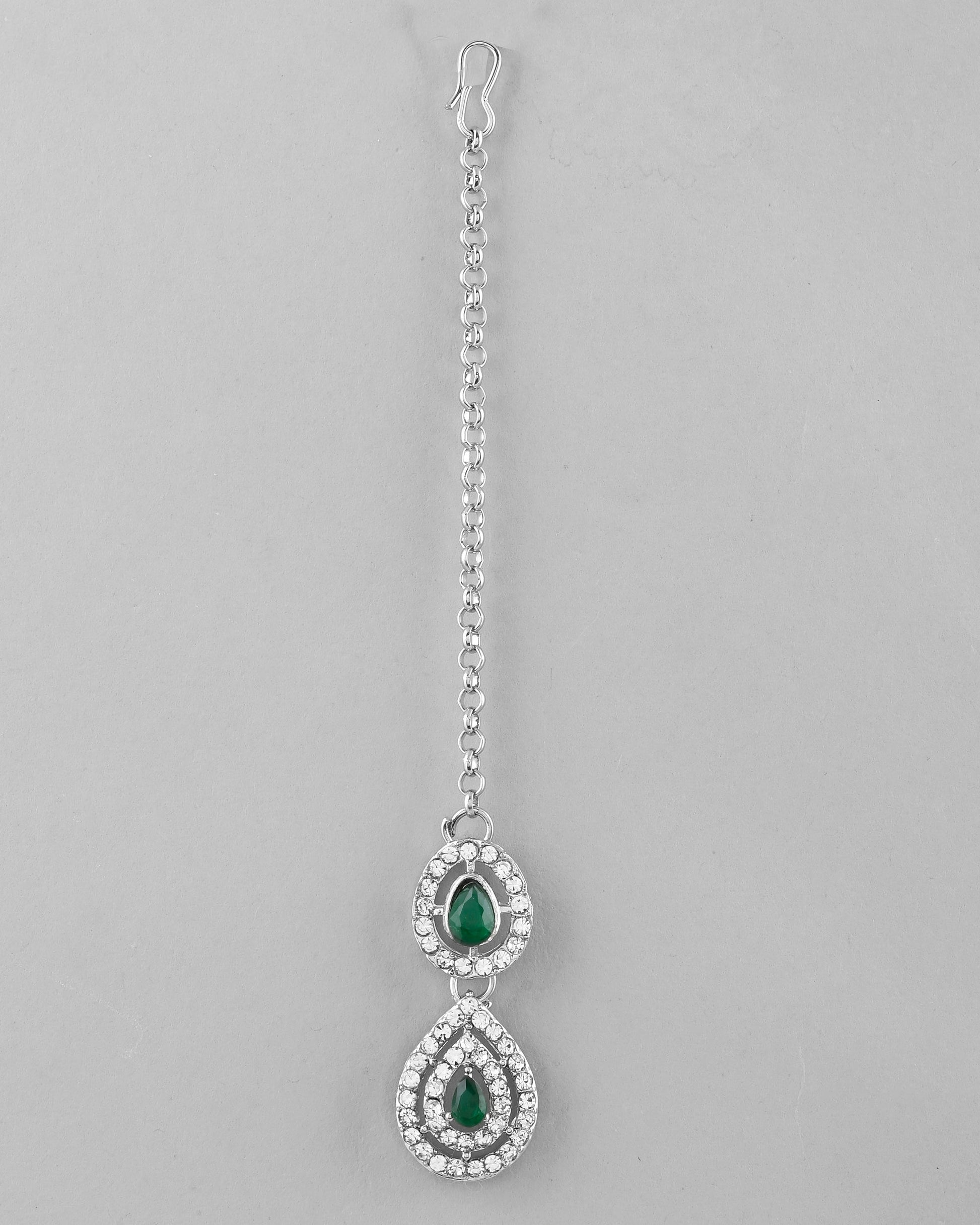 VOJ AD Studded with White and Green Stone Layered Jewellery Set - Swadesiicart