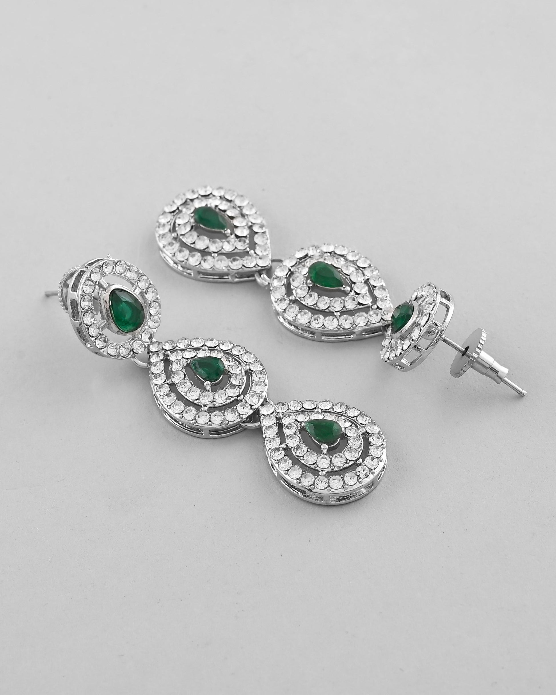 VOJ AD Studded with White and Green Stone Layered Jewellery Set - Swadesiicart