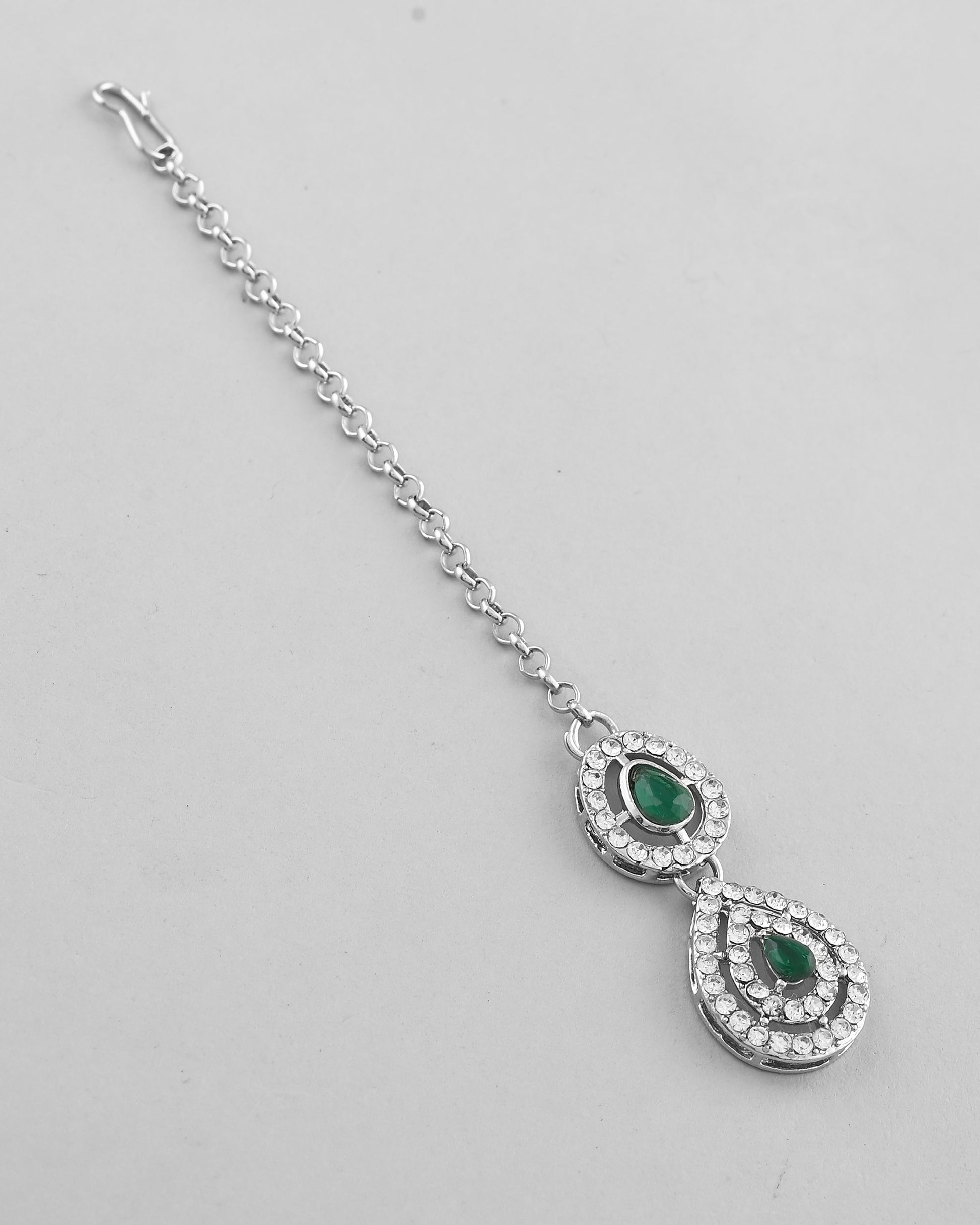 VOJ AD Studded with White and Green Stone Layered Jewellery Set - Swadesiicart