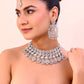 VOJ Silver Plated AD Studded Necklace With Earrings And Mangtikka Set - Swadesiicart