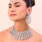VOJ Silver Plated AD Studded Necklace With Earrings And Mangtikka Set - Swadesiicart